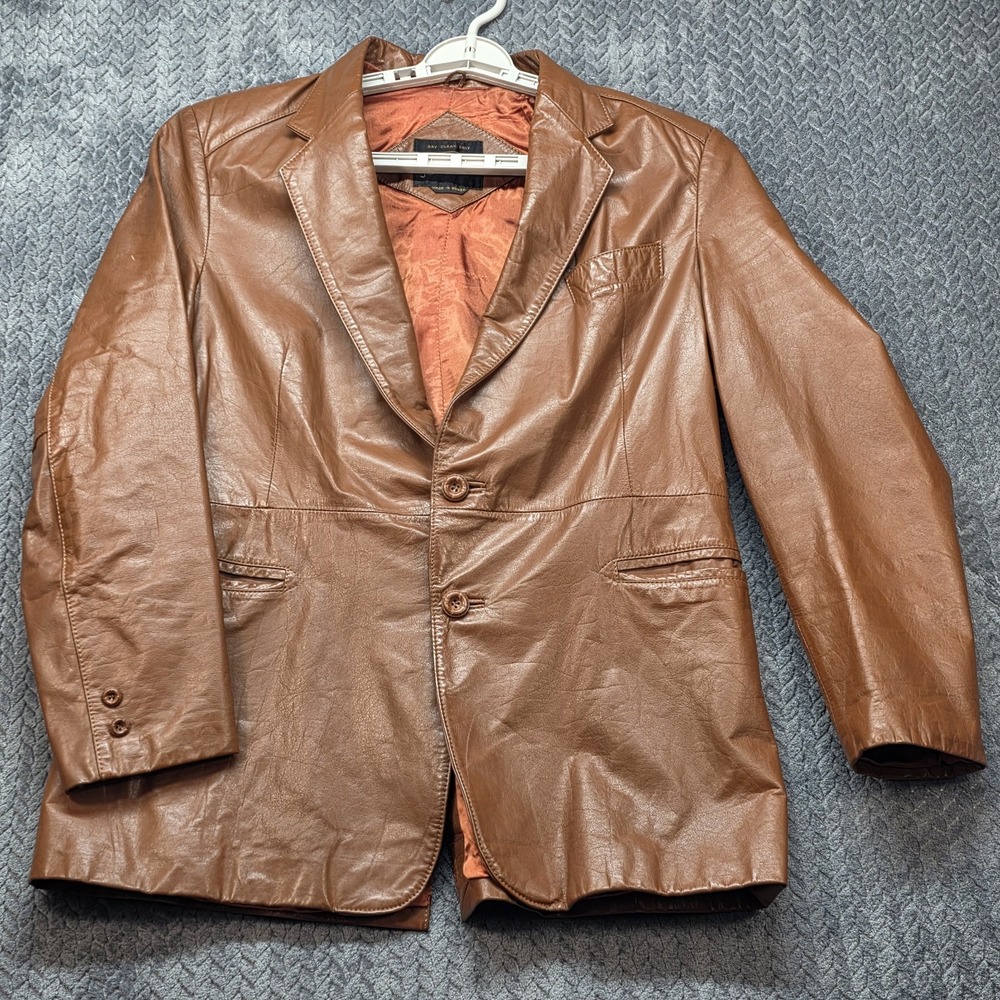 Vintage JCPenney Leather Jacket Men's 44 Regular‎ Tan Brown Button Front Blazer